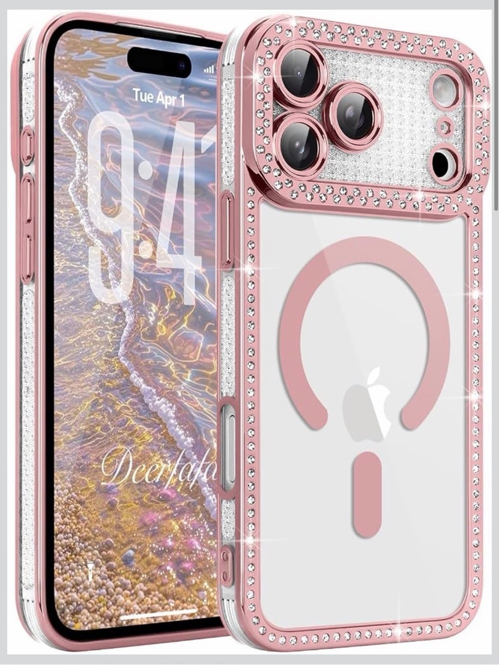 Rhinestone Pink Protective MagSafe Compatible Phone Case